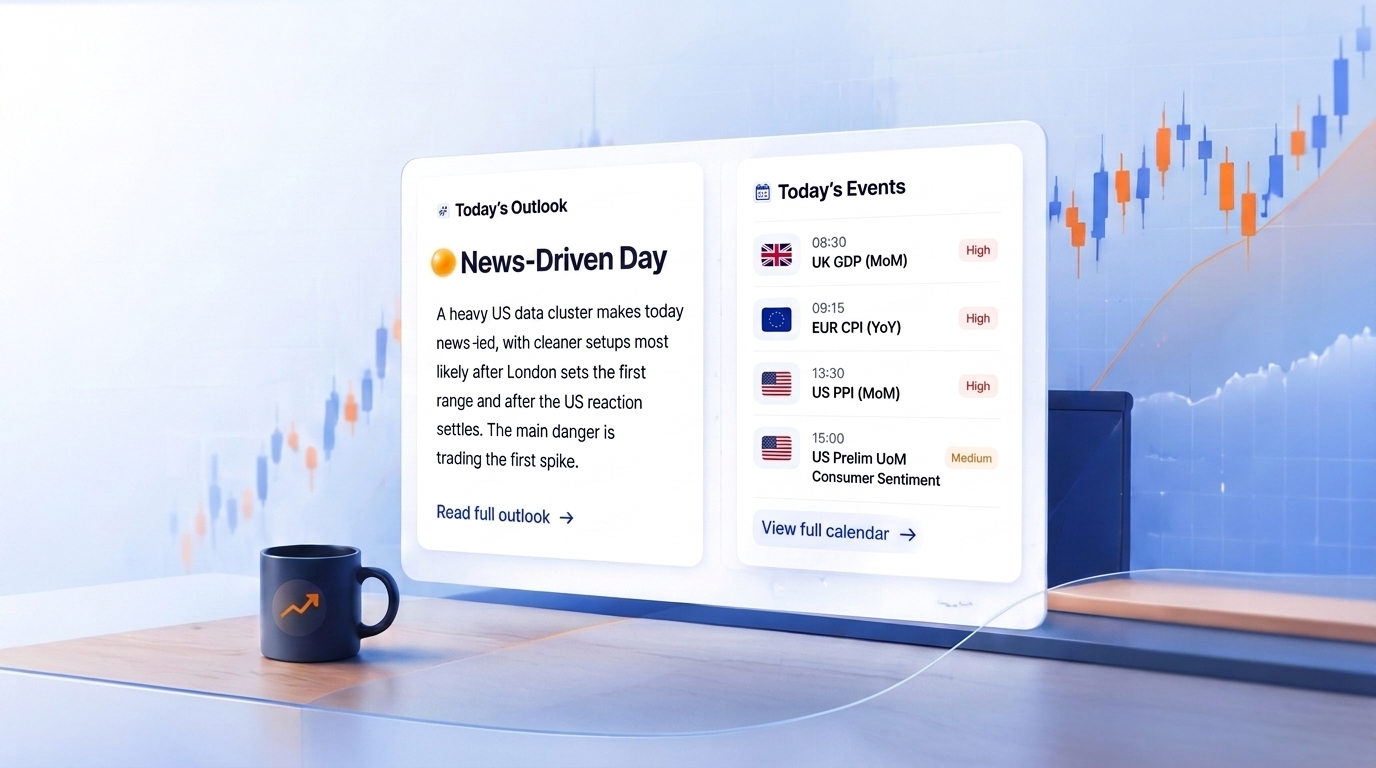 MySmartFXSignals dashboard showing Today's Outlook and Today's Events